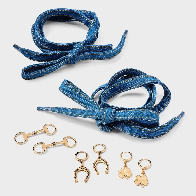 Denim Shoelace And Shoe Charm Set - Wild Fable™ Gold 1 Denim Shoelace And Shoe Charm Set - Wild Fable™ Gold